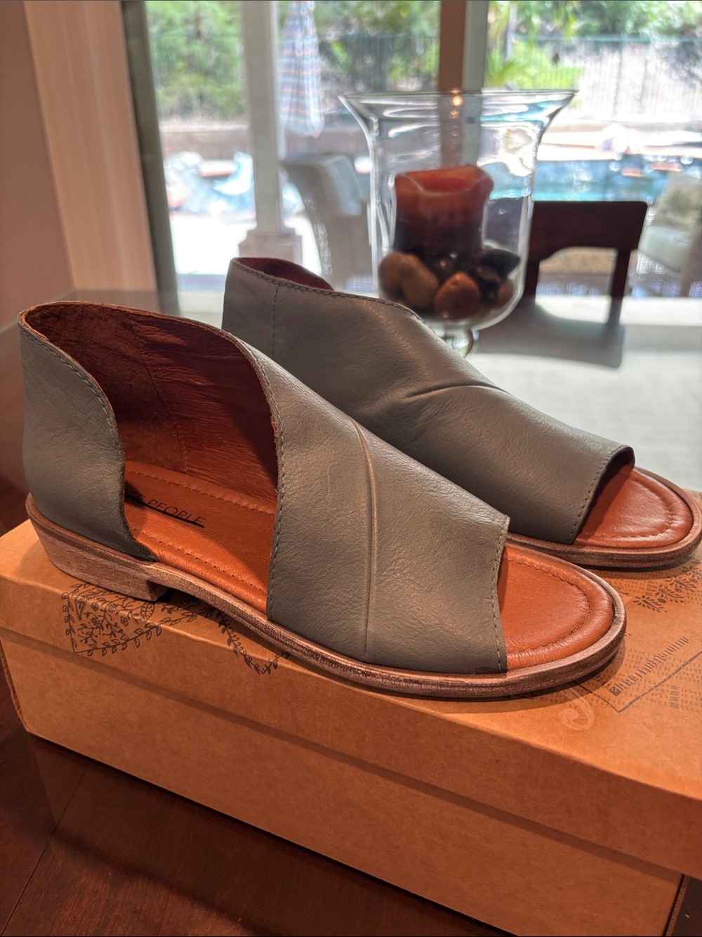 Free People Mont Blanc Open-Toe Leather Sandals in Muted Blue-Grey